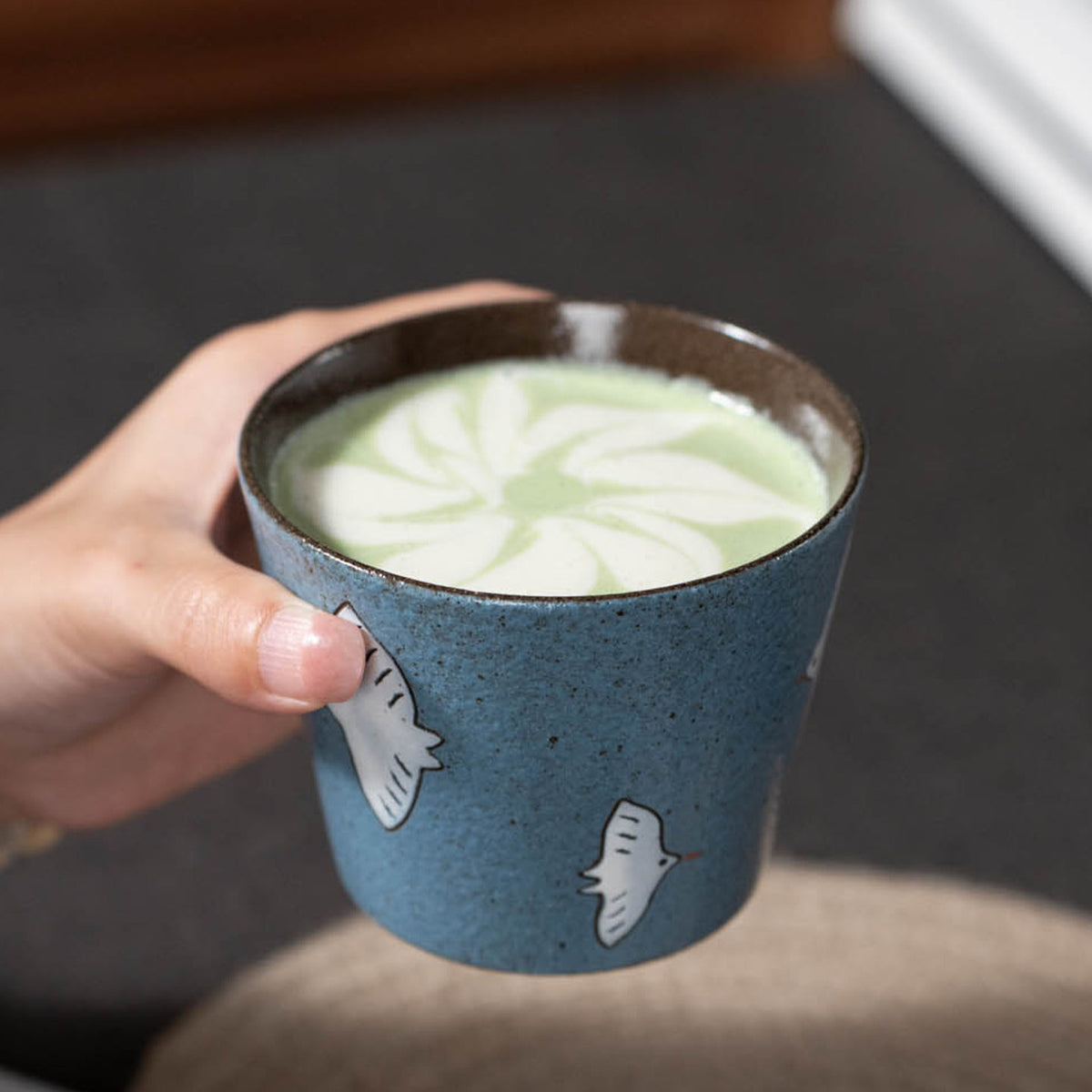 Handcrafted Ceramic Coffee Mug, Wabi-Sabi Style, Hand-Painted Seabird & Fish, gallery view 4