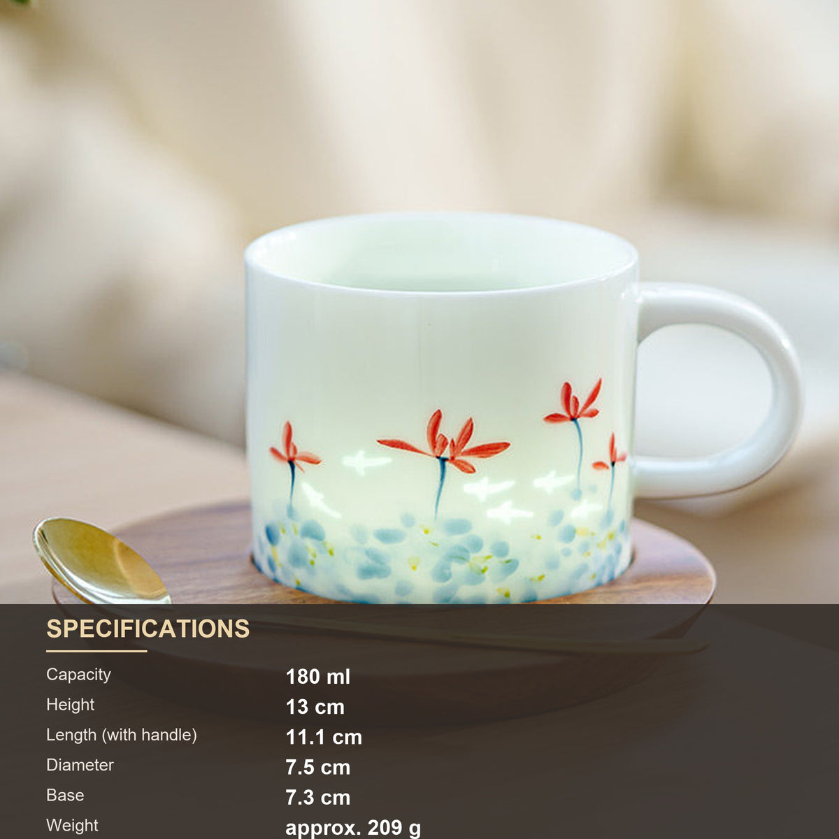 Hand-painted fish and red spider lily ceramic coffee cup, gallery view 5