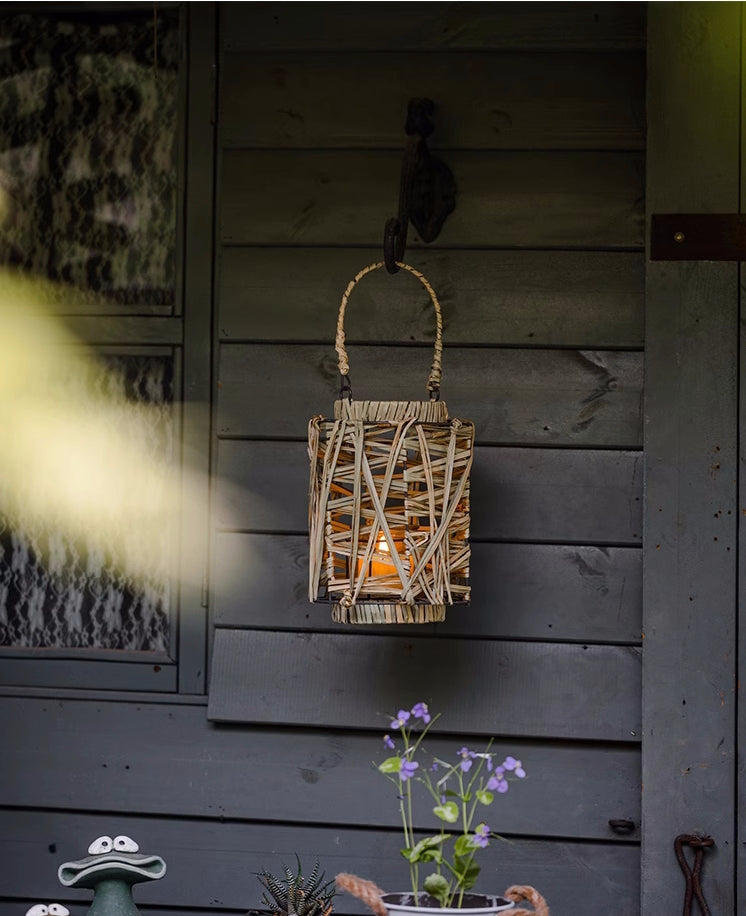 Handwoven Straw Lantern - Boho Home Decor or Outdoor Lighting