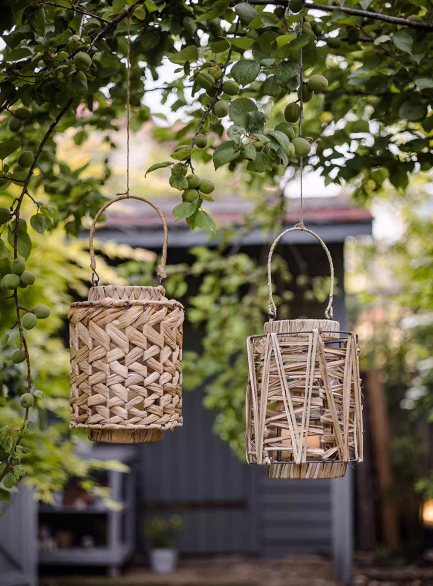 Handwoven Straw Lantern - Boho Home Decor or Outdoor Lighting