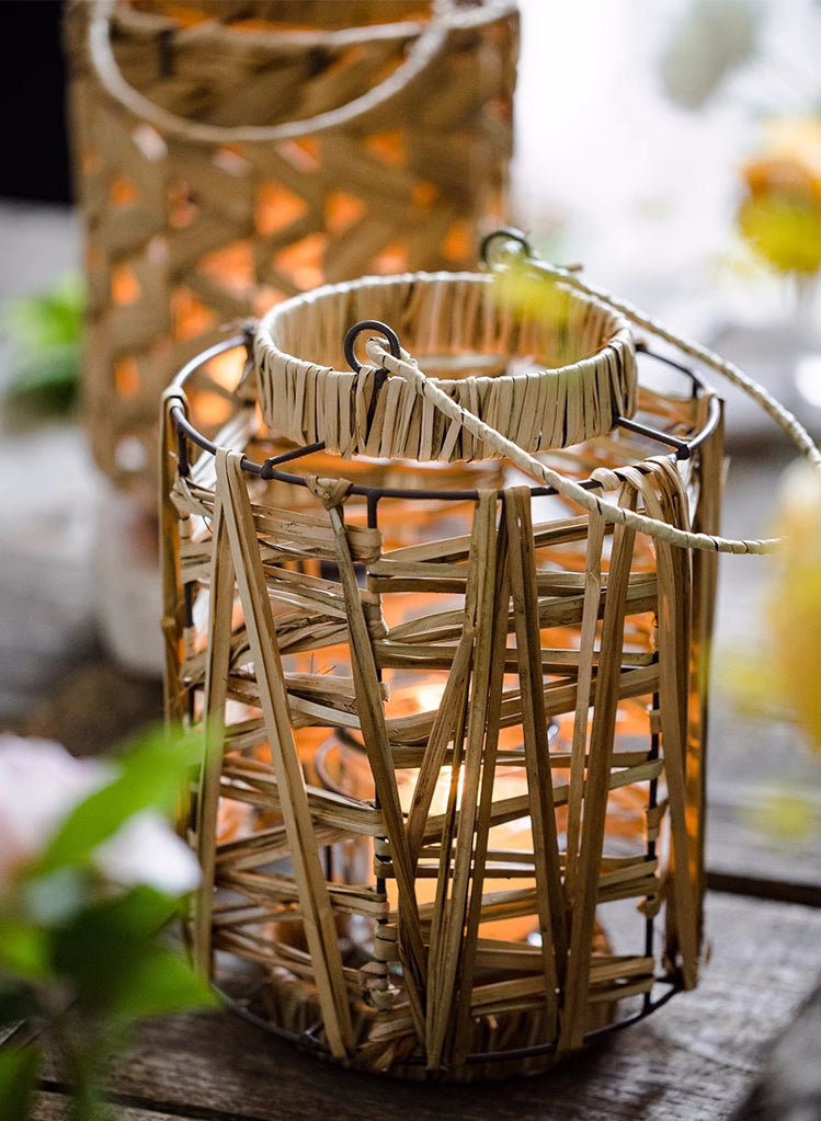 Handwoven Straw Lantern - Boho Home Decor or Outdoor Lighting