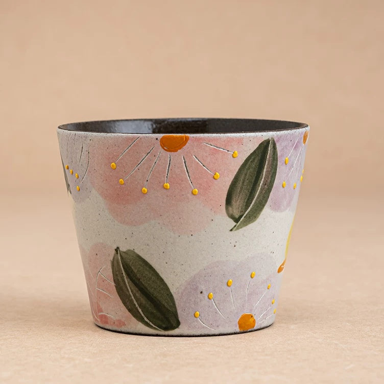 Jingdezhen Hand-painted Floral Ceramic Coffee Mug Set, 10oz Handmade Coarse Pottery Latte Art Cup with Saucer, Vintage Artisan Porcelain Tea Cup, 6 Floral Designs