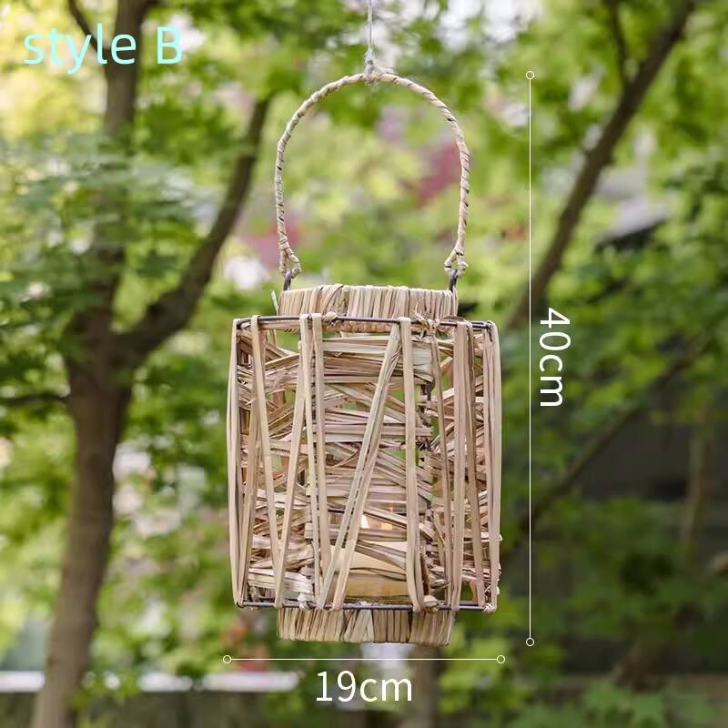 Handwoven Straw Lantern - Boho Home Decor or Outdoor Lighting