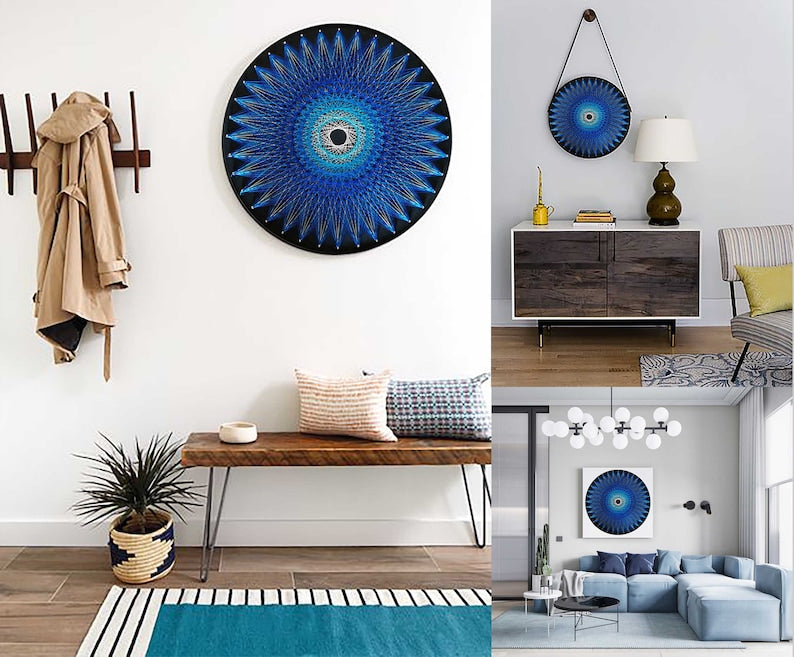 Kind of Blue Mandala String Art DIY Wall Hanging Room Decor Meditation Art Gift for Yoga Lovers