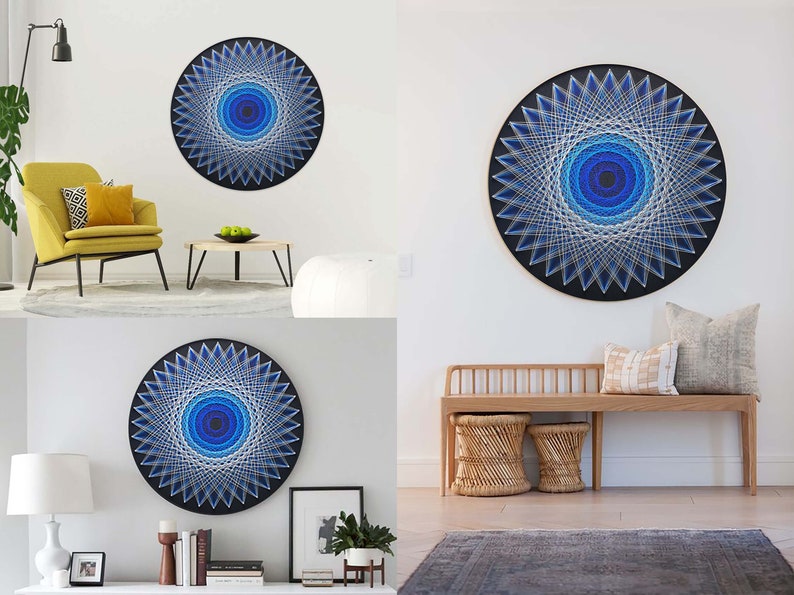 Sapphire Mandala String art DIY Wall Decor Thread Painting Canvas Art Meditation Craft Gift