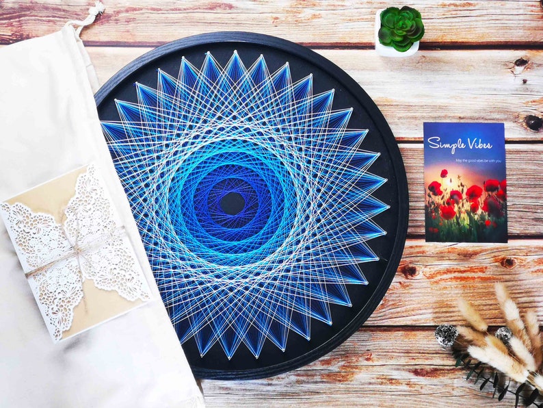 Sapphire Mandala String art DIY Wall Decor Thread Painting Canvas Art Meditation Craft Gift