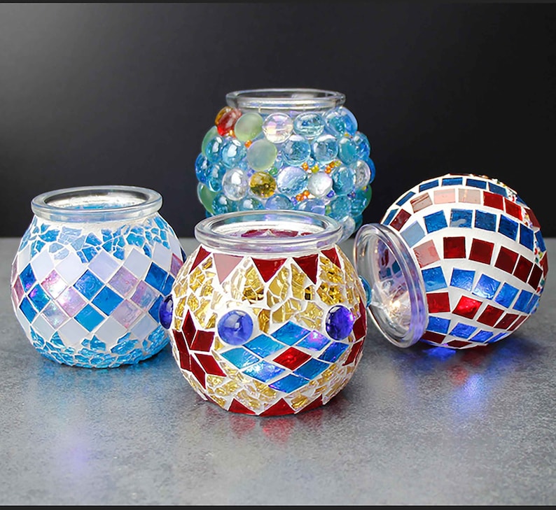 Glass Mosaic Candle Holder DIY Kit Tea Light Holders Mosaic candle holders for bohemian home decor