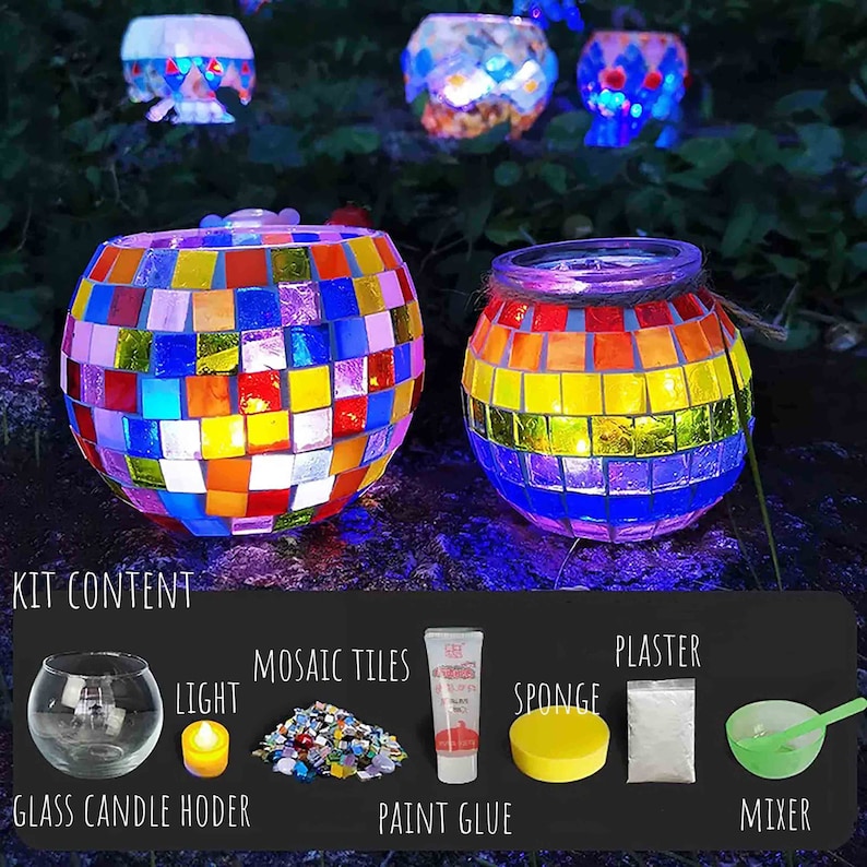 Glass Mosaic Candle Holder DIY Kit Tea Light Holders Mosaic candle holders for bohemian home decor