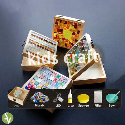 Colorful Mosaic Wooden Storage Box - Children's DIY Craft Kit