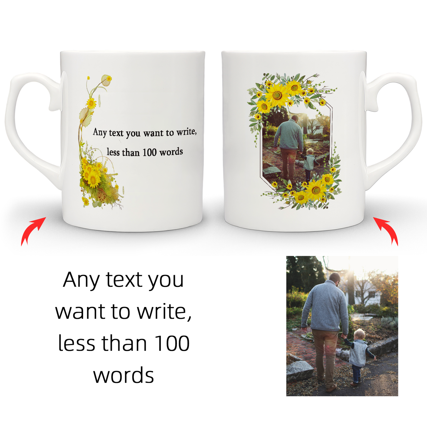 Personalised Mug with Your Picture and Your Message, Custom Mug with Picture Logo Text, Personalised Christmas Birthday Gift for Mum, Dad on Anniversary Weeding Birthday