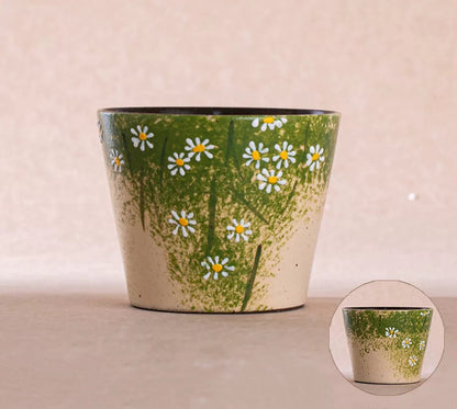 Hand-Painted Daisy Ceramic Latte Art Cup, Jingdezhen Underglaze Stoneware, 3D Raised Relief Flower Design, Pig-Mouth Espresso Mug for Coffee Lovers ---