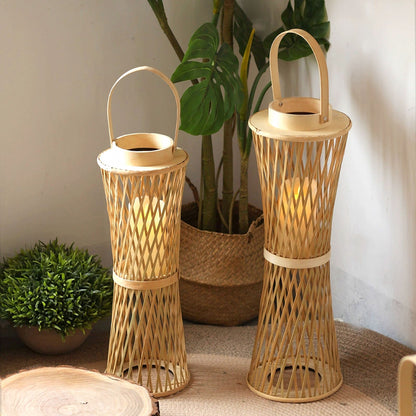Handwoven Straw Lantern - Boho Home Decor or Outdoor Lighting