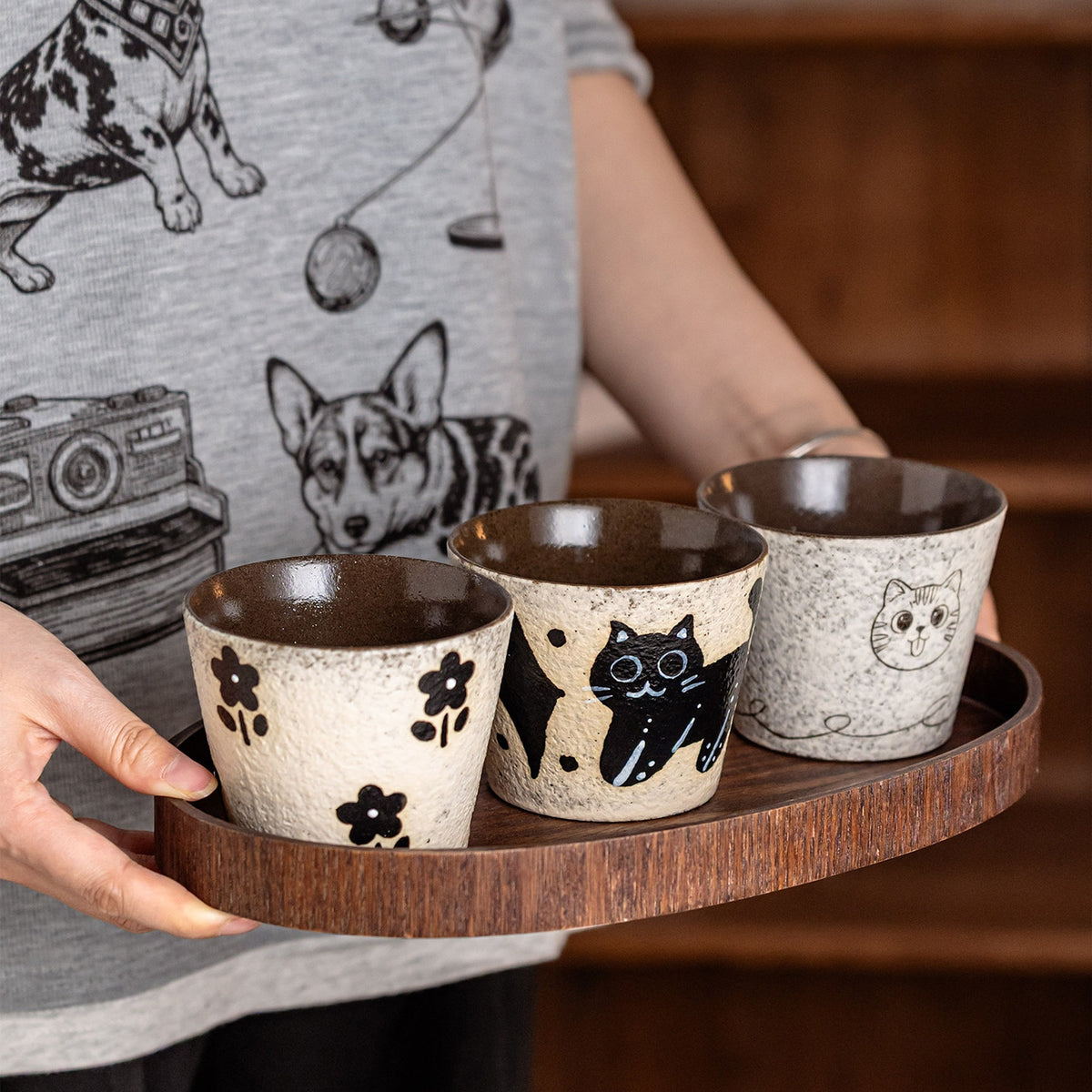 Handcrafted Ceramic Black Cat Coffee Mug, Chinese Retro Style, Underglaze