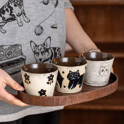 Handcrafted Ceramic Black Cat Coffee Mug, Chinese Retro Style, Underglaze
