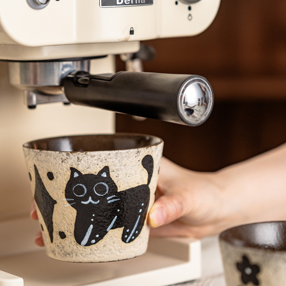 Handcrafted Ceramic Black Cat Coffee Mug, Chinese Retro Style, Underglaze, gallery view 2