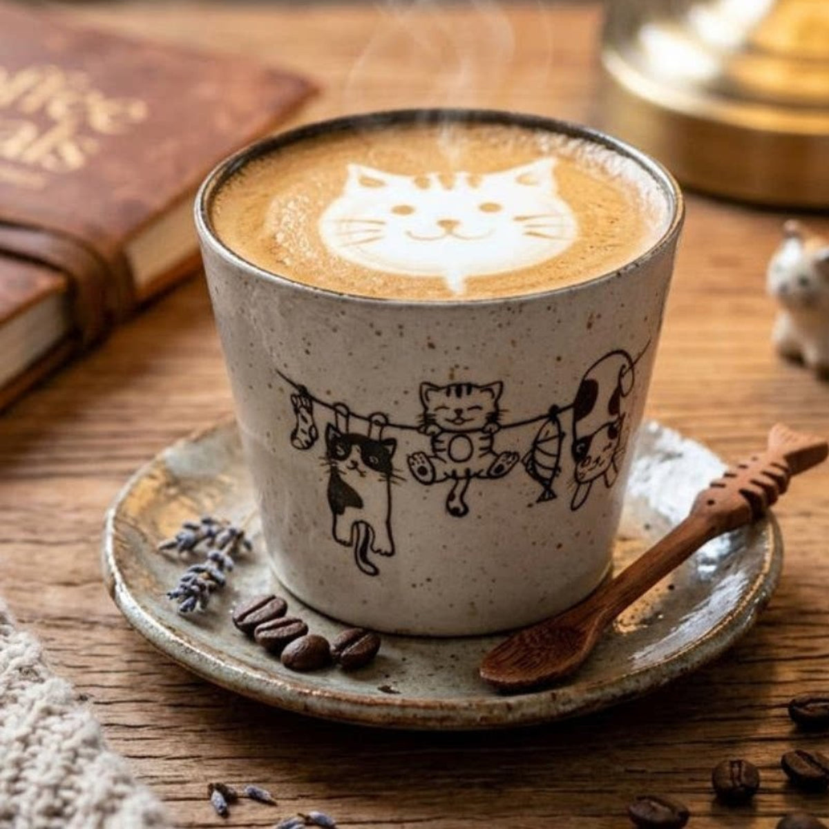 Hand-Painted Ceramic Latte Art Coffee Cup with Saucer, Zisha Clay Retro Style