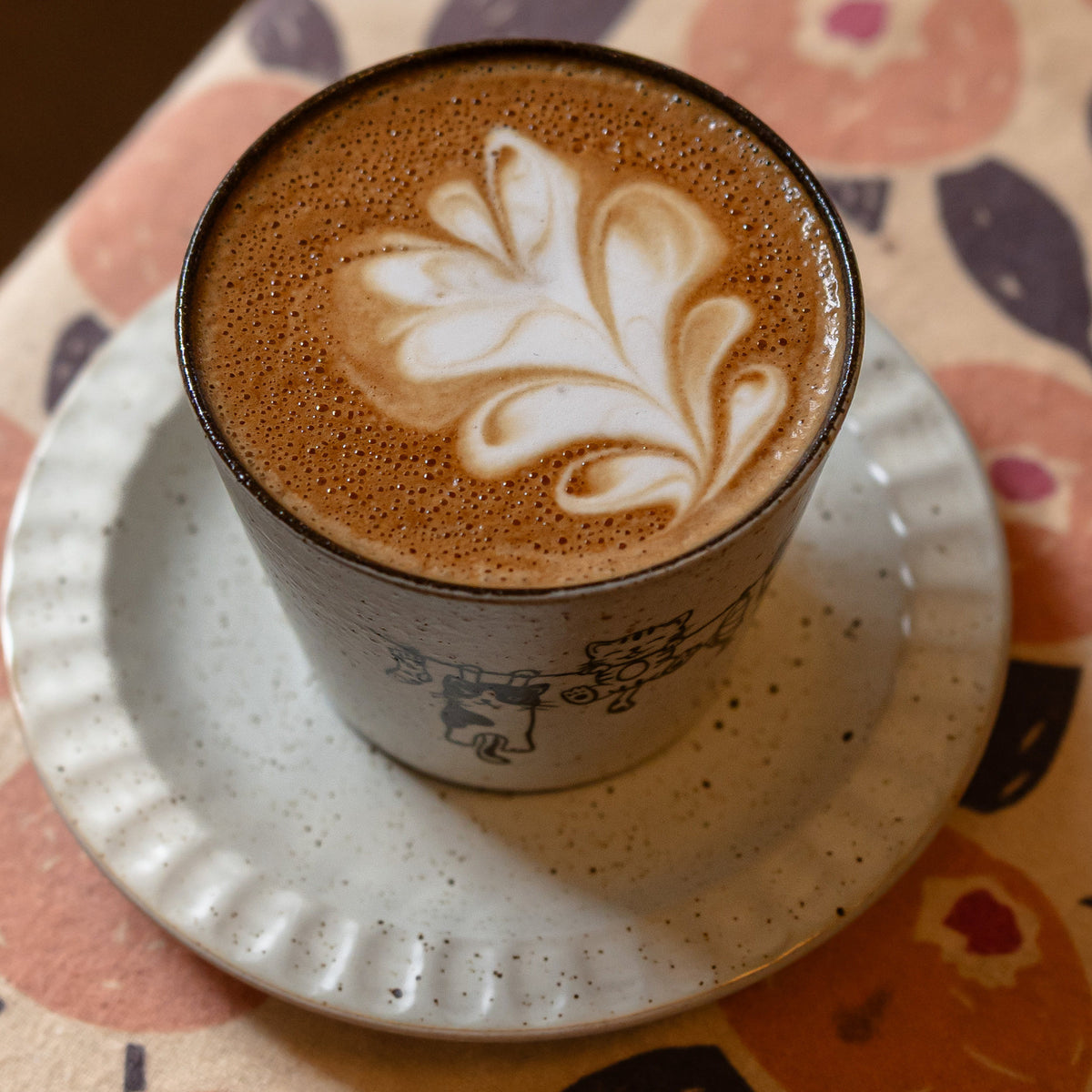 Hand-Painted Ceramic Latte Art Coffee Cup with Saucer, Zisha Clay Retro Style, gallery view 2