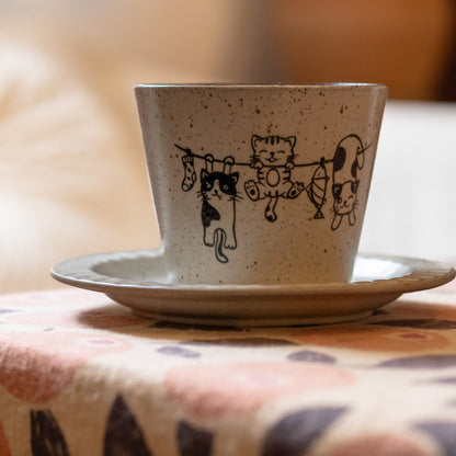 Hand-Painted Ceramic Latte Art Coffee Cup with Saucer, Zisha Clay Retro Style, gallery view 3