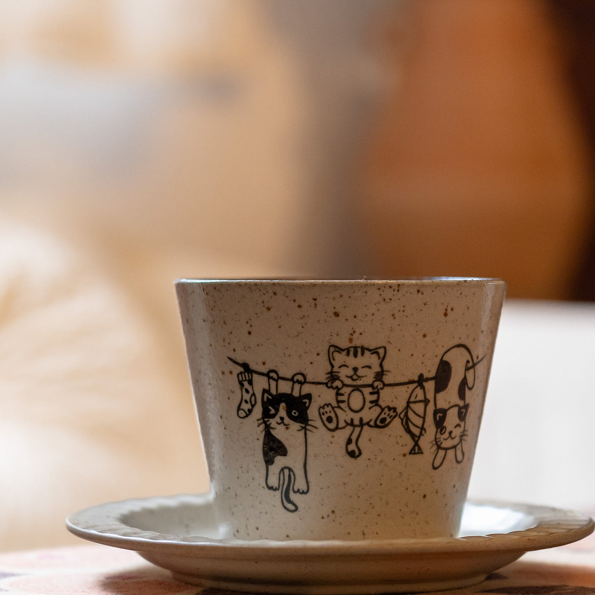 Hand-Painted Ceramic Latte Art Coffee Cup with Saucer, Zisha Clay Retro Style, gallery view 7