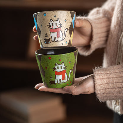 Hand-Painted Ceramic Latte Art Cup, Jingdezhen Underglaze Speckled Stoneware, gallery view 2