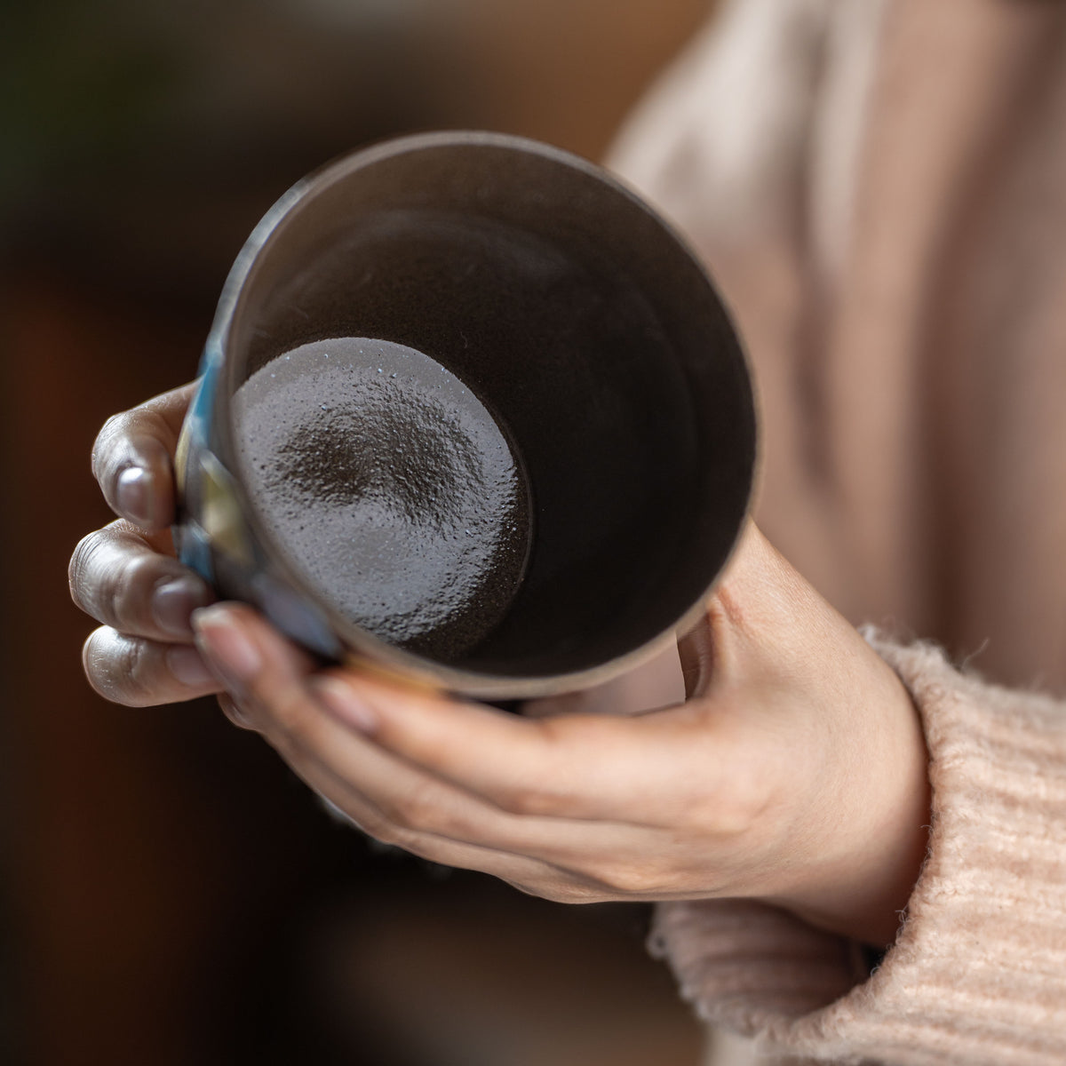 Hand-Painted Ceramic Latte Art Cup, Jingdezhen Underglaze Speckled Stoneware, gallery view 4