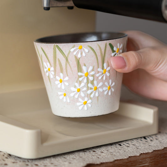 Hand-Painted Daisy Ceramic Latte Art Cup, Jingdezhen Underglaze Stoneware, 3D