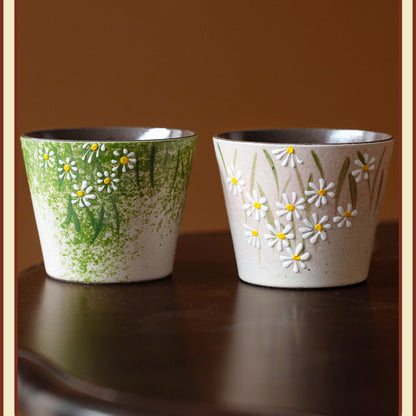 Hand-Painted Daisy Ceramic Latte Art Cup, Jingdezhen Underglaze Stoneware, 3D, gallery view 6