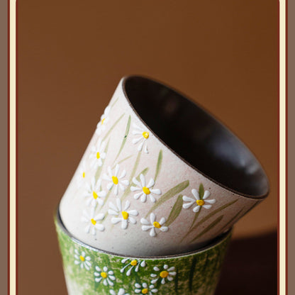 Hand-Painted Daisy Ceramic Latte Art Cup, Jingdezhen Underglaze Stoneware, 3D, gallery view 7