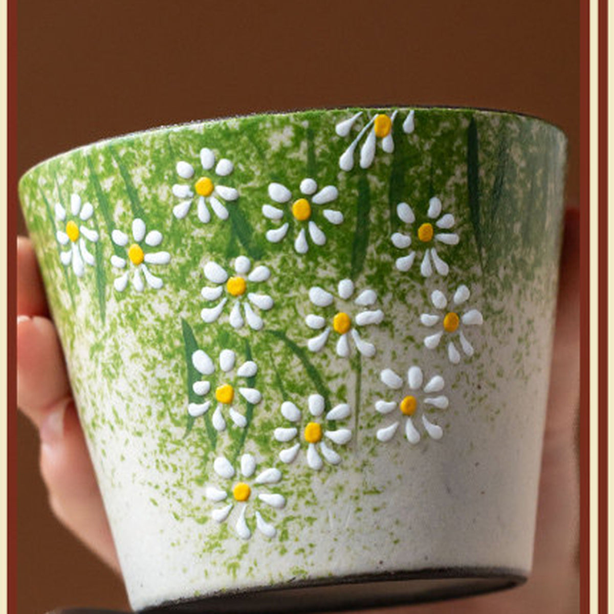 Hand-Painted Daisy Ceramic Latte Art Cup, Jingdezhen Underglaze Stoneware, 3D, gallery view 8
