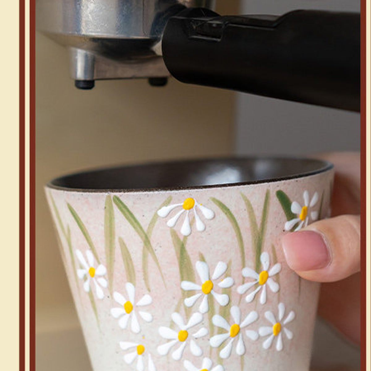 Hand-Painted Daisy Ceramic Latte Art Cup, Jingdezhen Underglaze Stoneware, 3D, gallery view 9