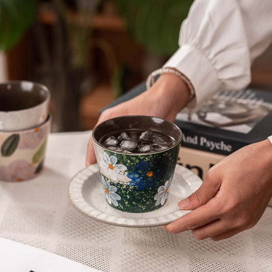 Jingdezhen Hand-painted Floral Ceramic Coffee Mug Set, 10oz Handmade Coarse, gallery view 4