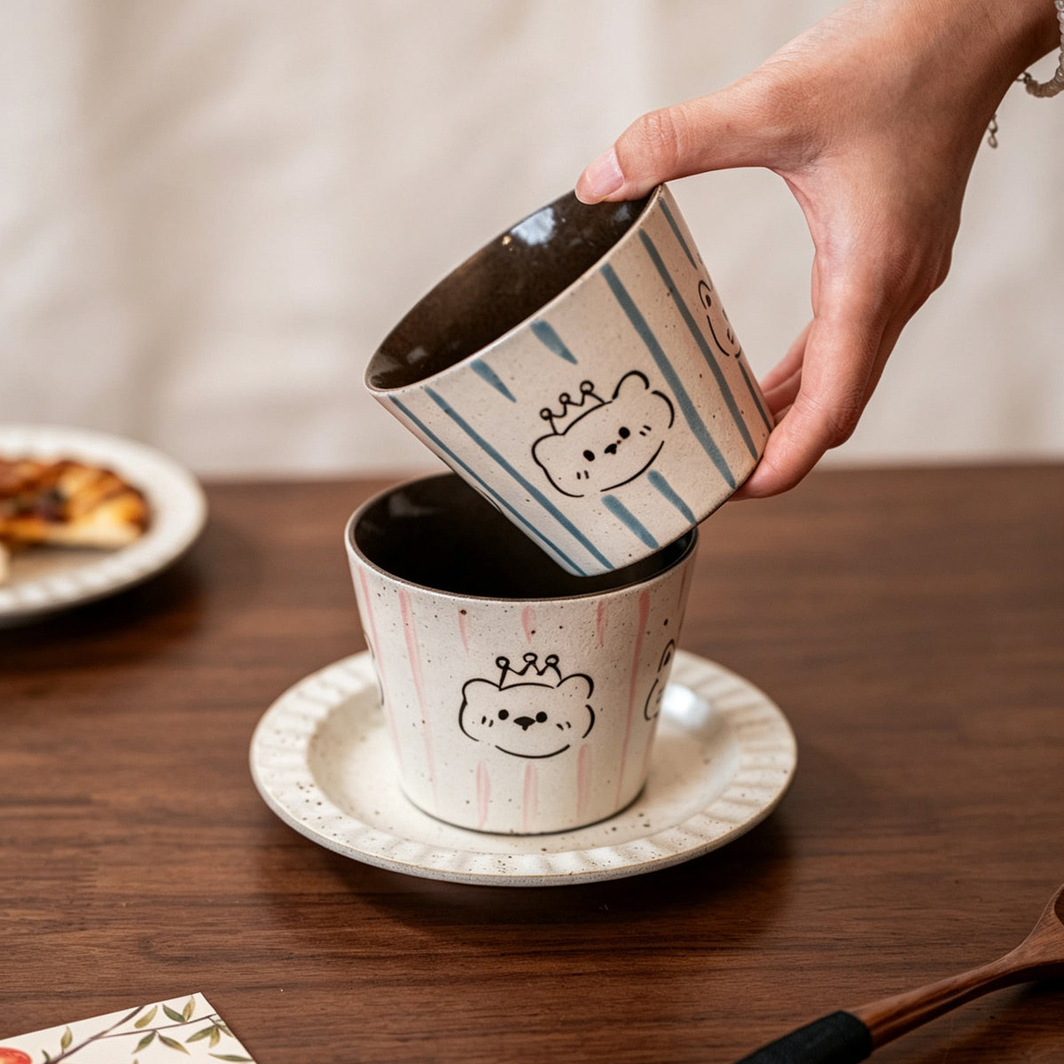 Jingdezhen Hand-painted Cute Animal Ceramic Coffee Mug Set, 10oz Handmade, gallery view 2