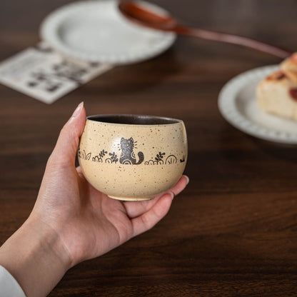 Jingdezhen Hand-Painted Cute Cat Ceramic Coffee Mug, 10oz Handmade Coarse, gallery view 3