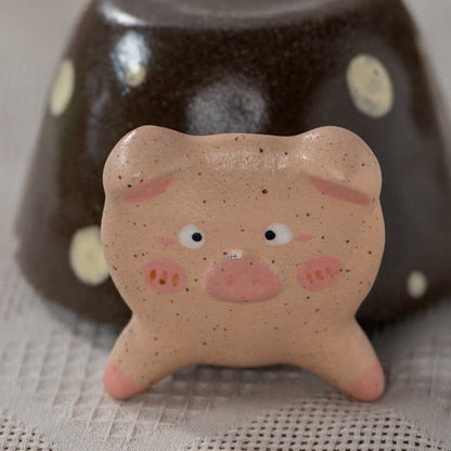 Cute Piggy Handle Mug, 8.5oz Jingdezhen Coarse Pottery Coffee Mug, Hand-Painted, gallery view 2