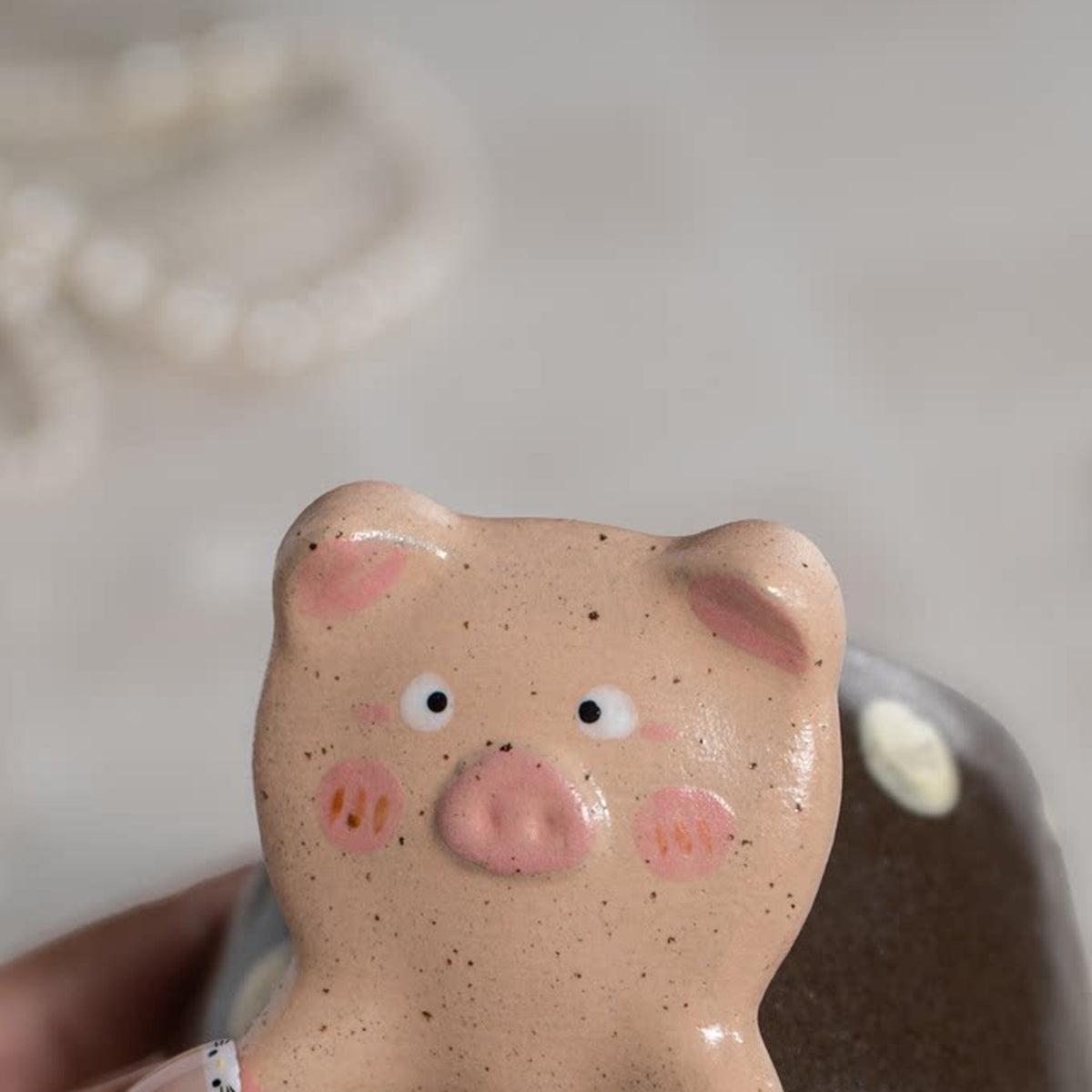 Cute Piggy Handle Mug, 8.5oz Jingdezhen Coarse Pottery Coffee Mug, Hand-Painted, gallery view 12