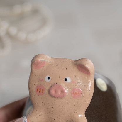 Cute Piggy Handle Mug, 8.5oz Jingdezhen Coarse Pottery Coffee Mug, Hand-Painted, gallery view 12