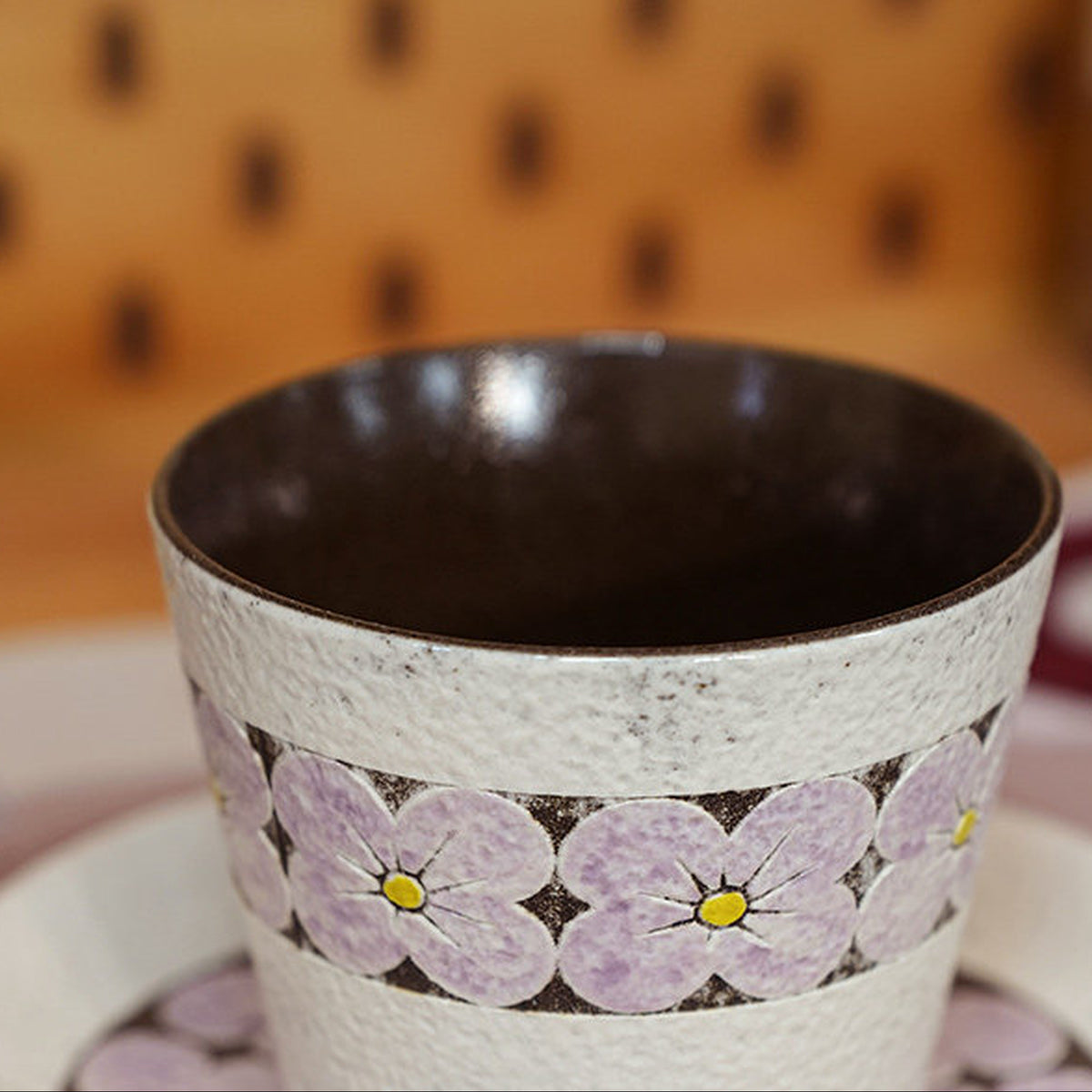 Purple Flower Cup and Saucer Set, 10oz Jingdezhen Coarse Pottery Coffee Mug, gallery view 7