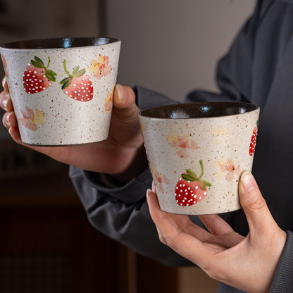 Strawberry Ceramic Coffee Mug, Jingdezhen Hand-Painted Fruit Pattern Handleless