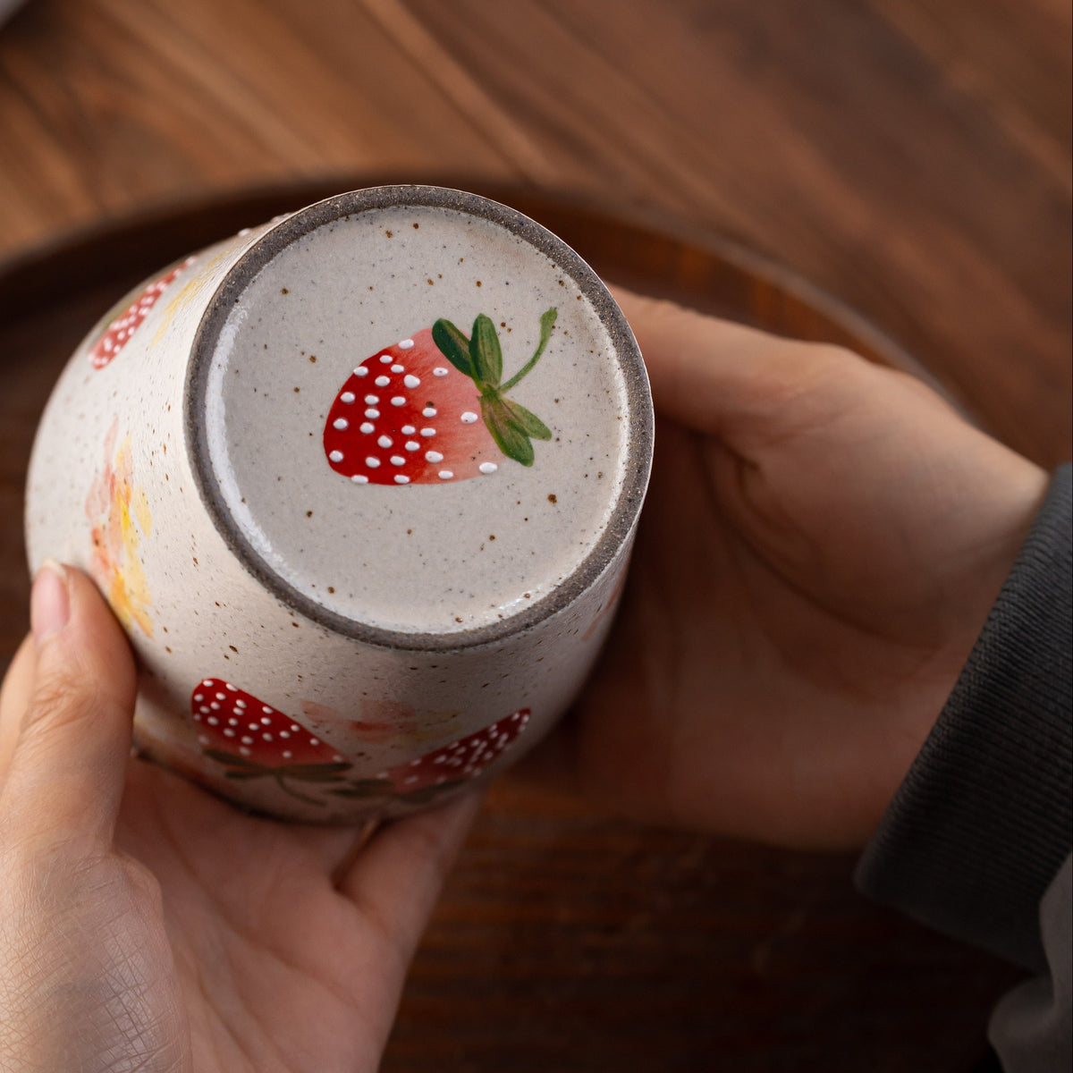 Strawberry Ceramic Coffee Mug, Jingdezhen Hand-Painted Fruit Pattern Handleless, gallery view 4