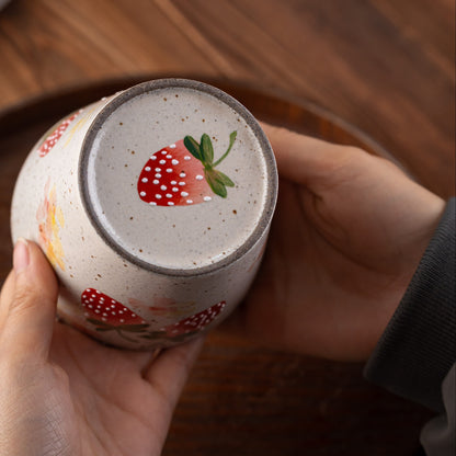 Strawberry Ceramic Coffee Mug, Jingdezhen Hand-Painted Fruit Pattern Handleless, gallery view 4