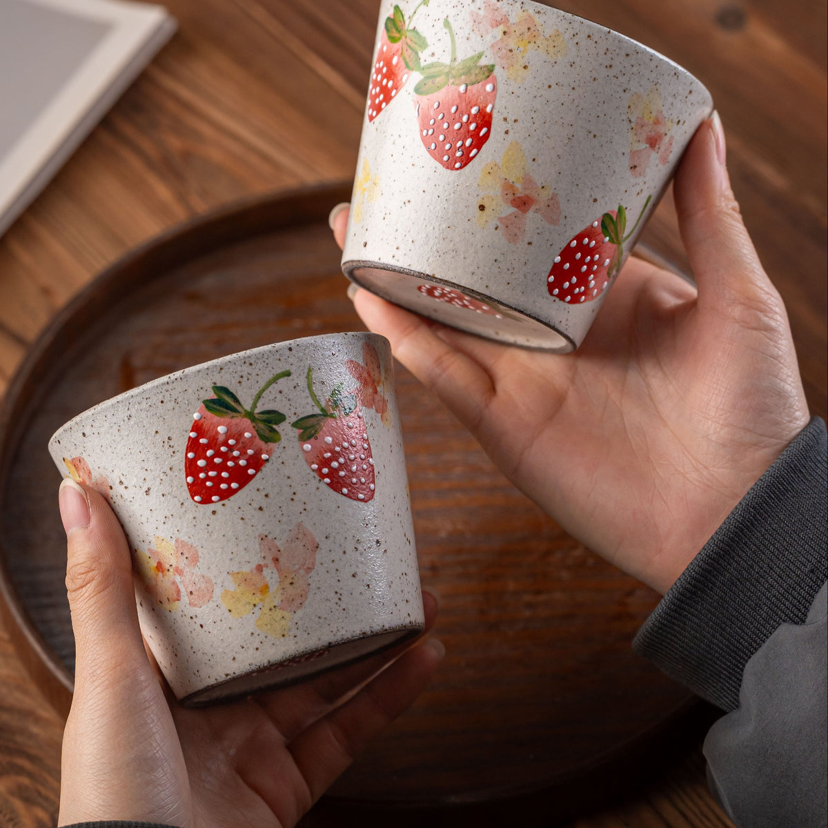 Strawberry Ceramic Coffee Mug, Jingdezhen Hand-Painted Fruit Pattern Handleless, gallery view 5
