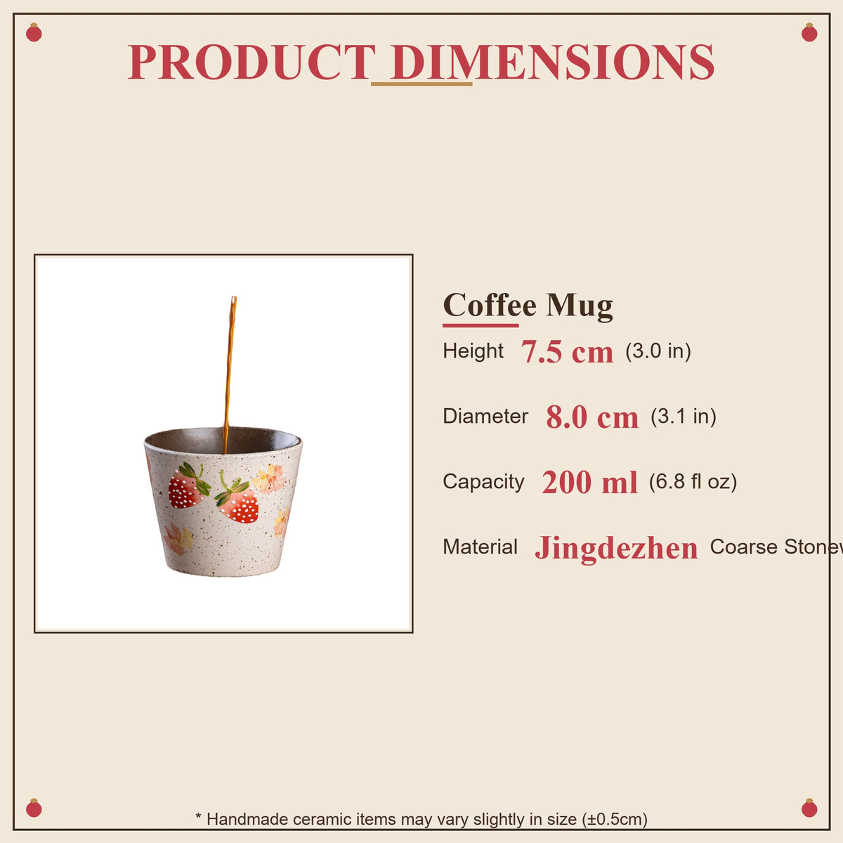 Size chart for the 200 ml cup