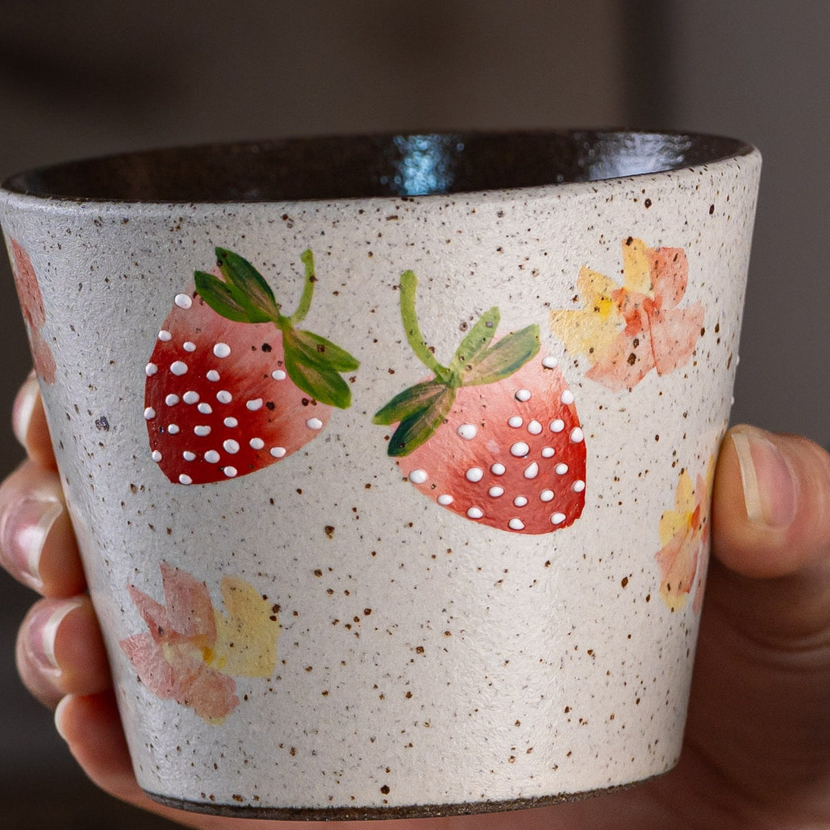 Strawberry Ceramic Coffee Mug, Jingdezhen Hand-Painted Fruit Pattern Handleless, gallery view 8
