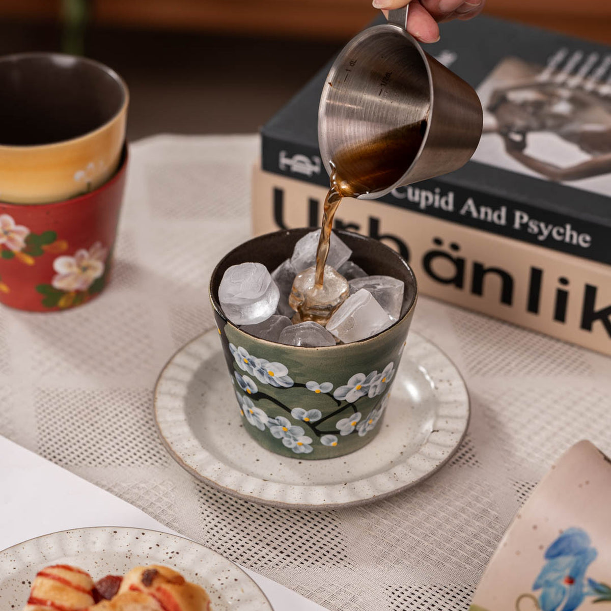 Vintage Oriental Floral Ceramic Coffee Mug, Jingdezhen Hand-Painted Coarse, gallery view 2