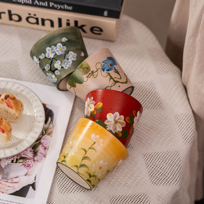 Vintage Oriental Floral Ceramic Coffee Mug, Jingdezhen Hand-Painted Coarse, gallery view 8