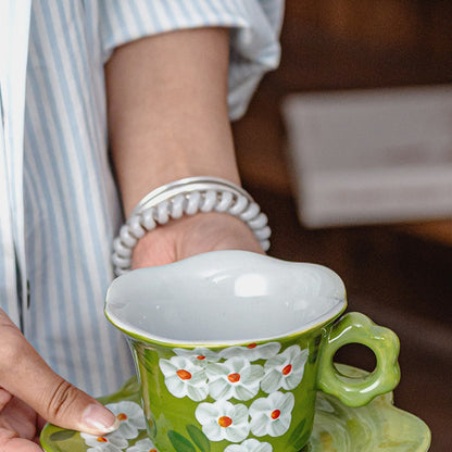 French Country Floral Ceramic Coffee Cup Saucer Set, Jingdezhen Hand-Painted, gallery view 4