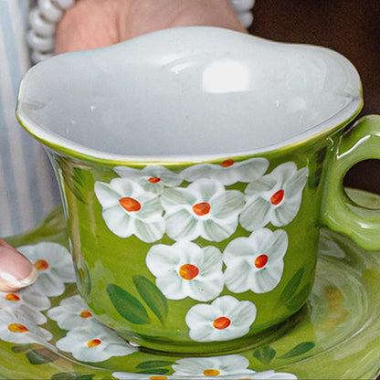 French Country Floral Ceramic Coffee Cup Saucer Set, Jingdezhen Hand-Painted, gallery view 8