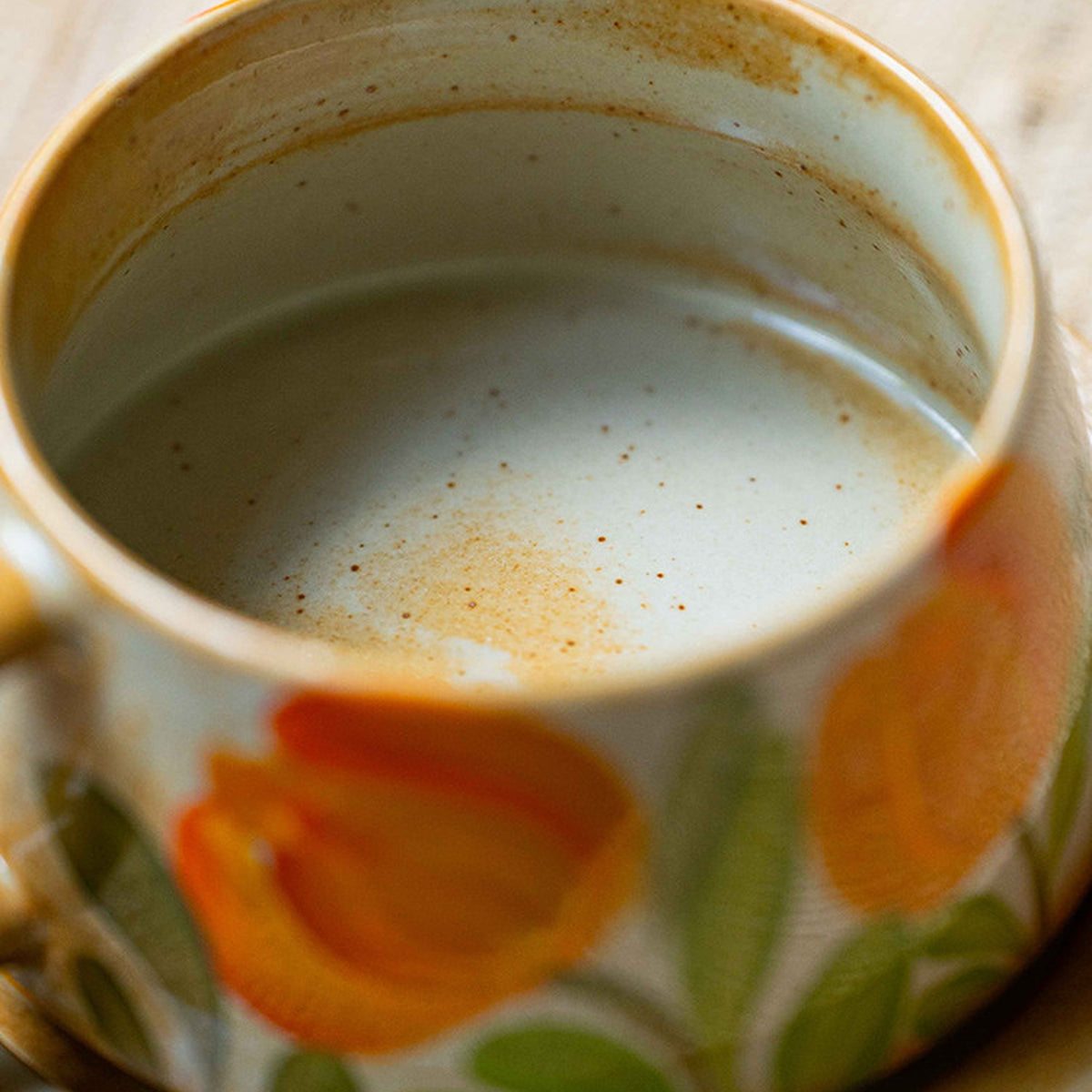 Rustic Stoneware Coffee Cup Saucer Set, Jingdezhen Hand-Painted Fruit Floral, gallery view 6