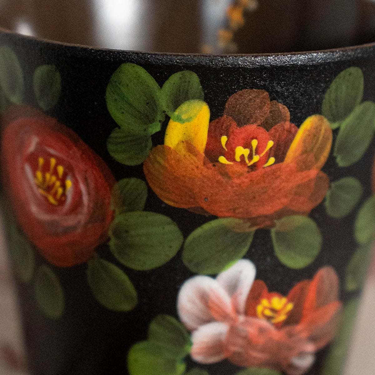 Black Stoneware Camellia Tea Cup, Jingdezhen Matte Black Pottery Hand-Painted, gallery view 5