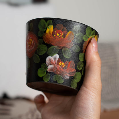 Black Stoneware Camellia Tea Cup, Jingdezhen Matte Black Pottery Hand-Painted, gallery view 7